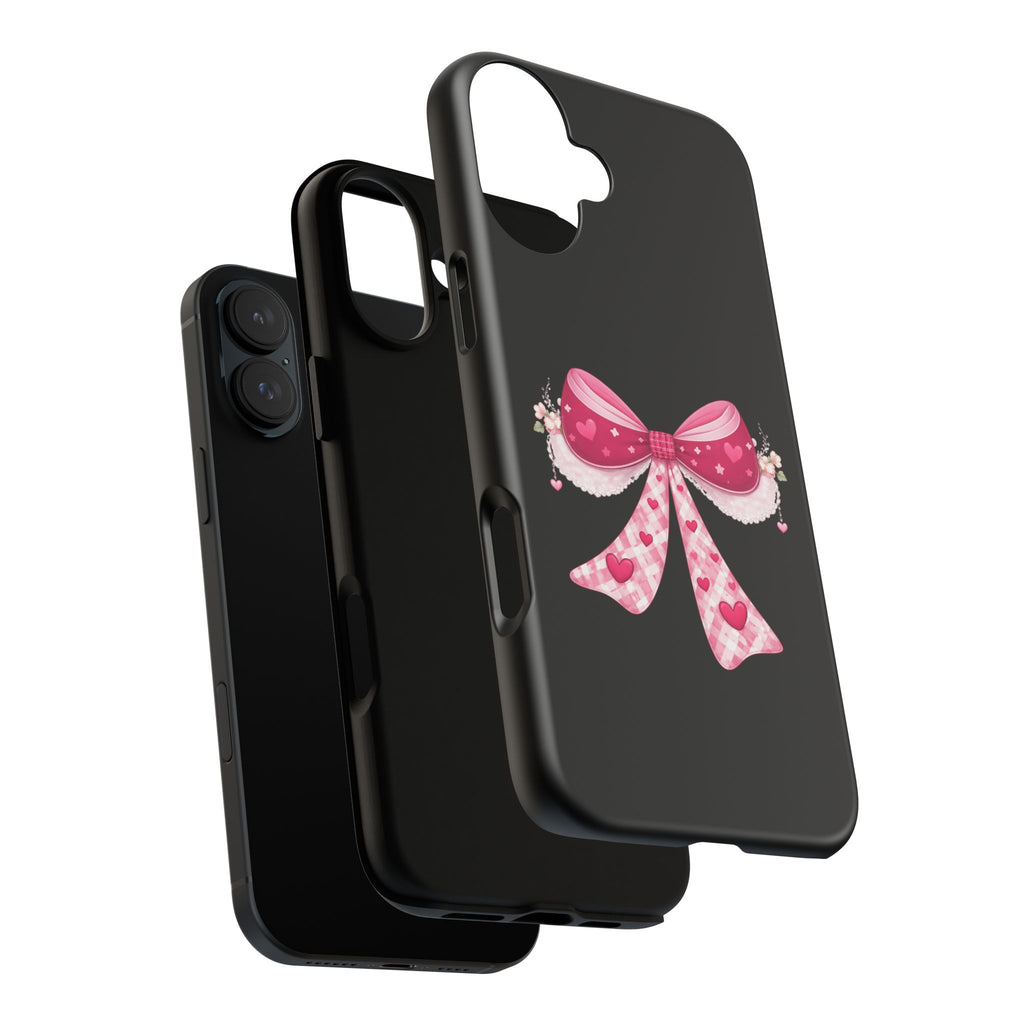 Pink Heart Bow Tough Phone Case — Cute Protective iPhone Cover