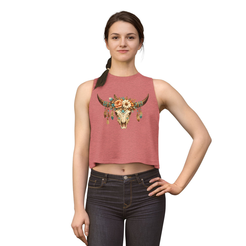 Boho Floral Bull Skull Crop Top — Women's Southwestern Tank