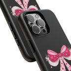 Pink Heart Bow Tough Phone Case — Cute Protective iPhone Cover