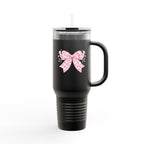 40oz Insulated Travel Mug — Pink Gingham Bow Design