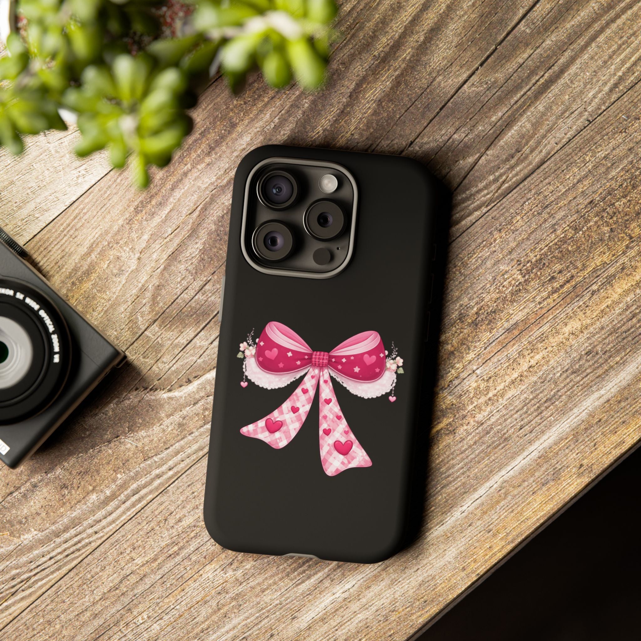Pink Heart Bow Tough Phone Case — Cute Protective iPhone Cover