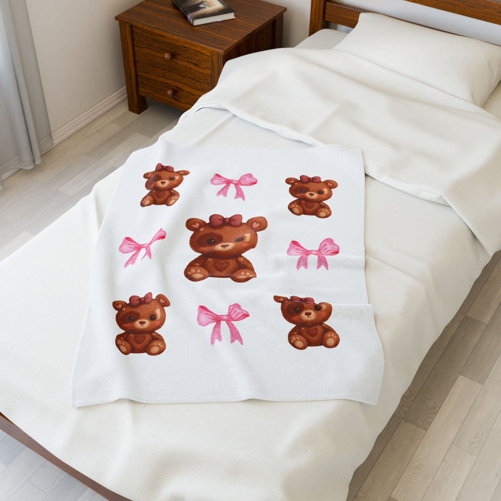 Bows & Bears Velveteen Plush Blanket
