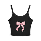 Pink Ribbon Bow Crop Tank Top — Cute Girly Spaghetti Strap Top