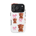 Cute Teddy Bear Phone Case – Pink Bows Patterned Protective iPhone Case