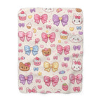 Kawaii Pastel Bow Sherpa Blanket — Cute Dessert & Bear Pattern Cozy Throw