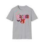 Teacher Valentines T-Shirt — Cute Pink 'Teacher' Design with Books & Bow
