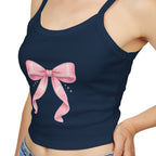 Pink Ribbon Bow Crop Tank Top — Cute Girly Spaghetti Strap Top