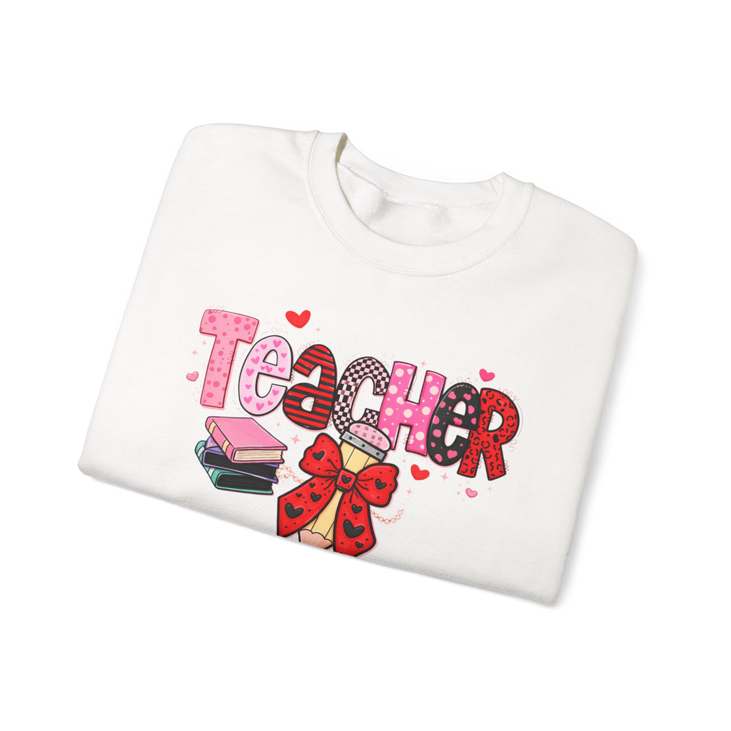 Teacher Crewneck Sweatshirt — Cute Pink Bow & Books Design | Teacher Appreciation Gift