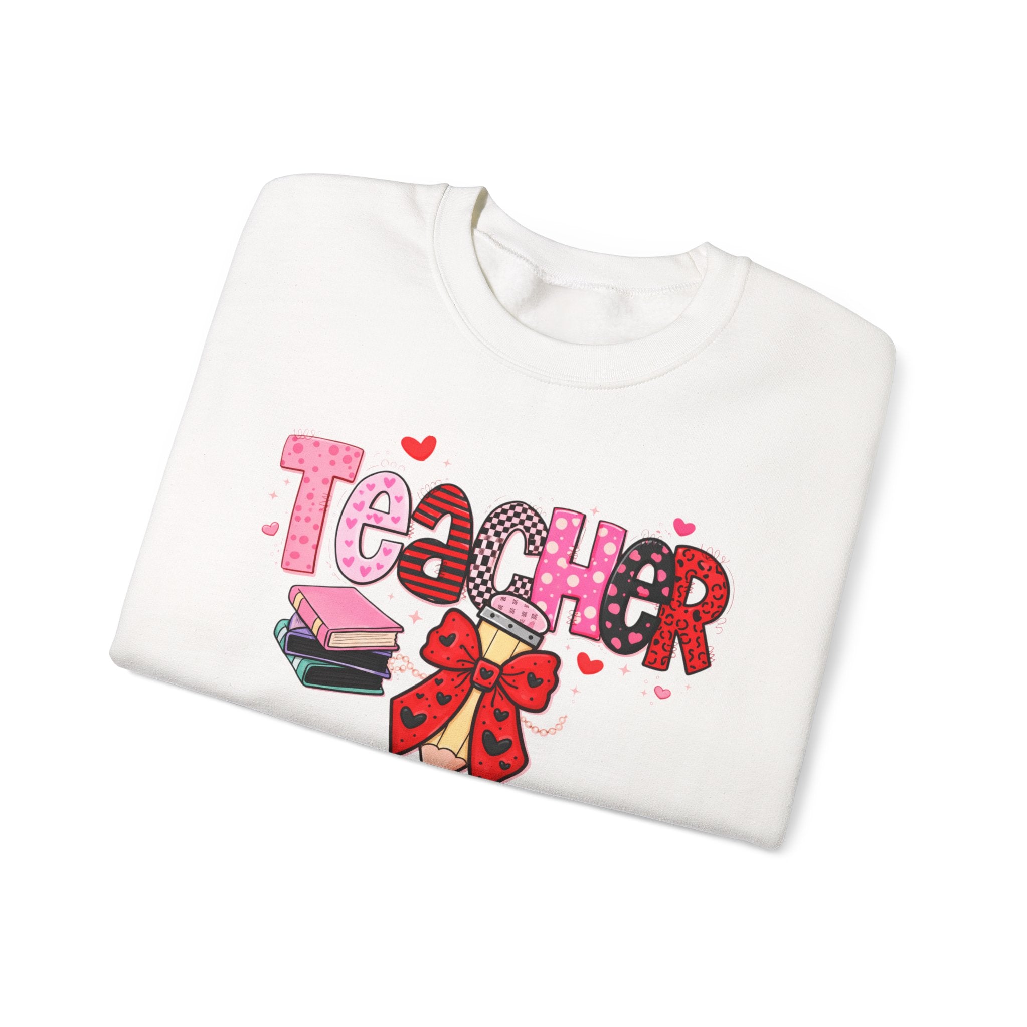 Teacher Crewneck Sweatshirt — Cute Pink Bow & Books Design | Teacher Appreciation Gift
