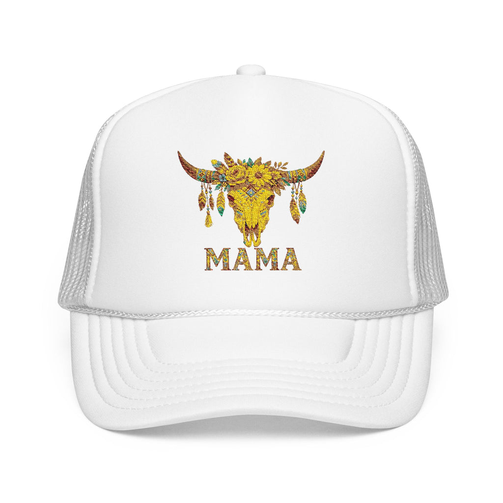 Mama Floral Bull Skull Embroidered Trucker Hat