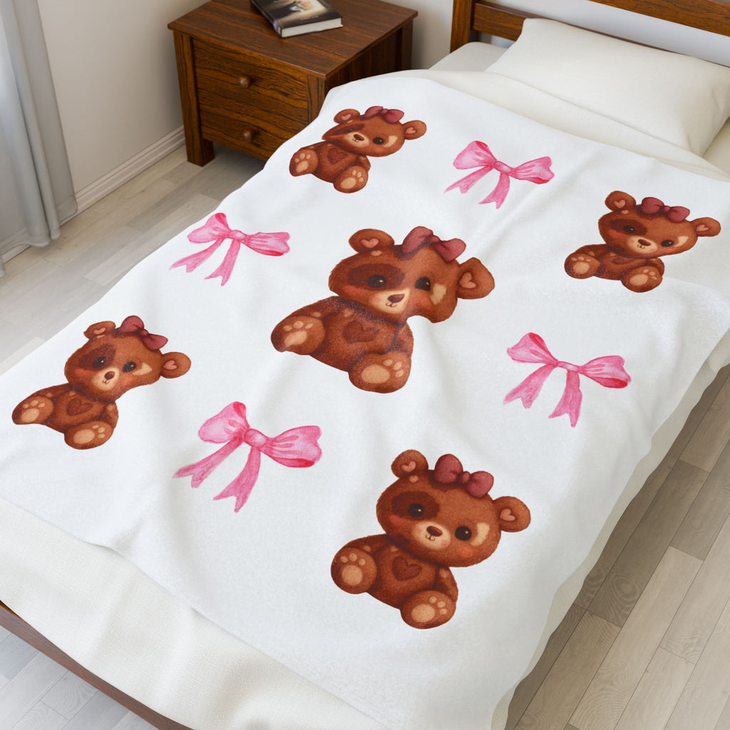 Bows & Bears Velveteen Plush Blanket