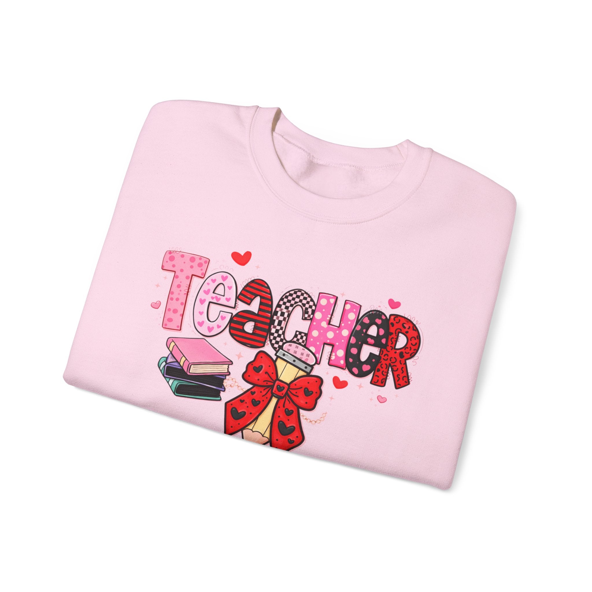 Teacher Crewneck Sweatshirt — Cute Pink Bow & Books Design | Teacher Appreciation Gift