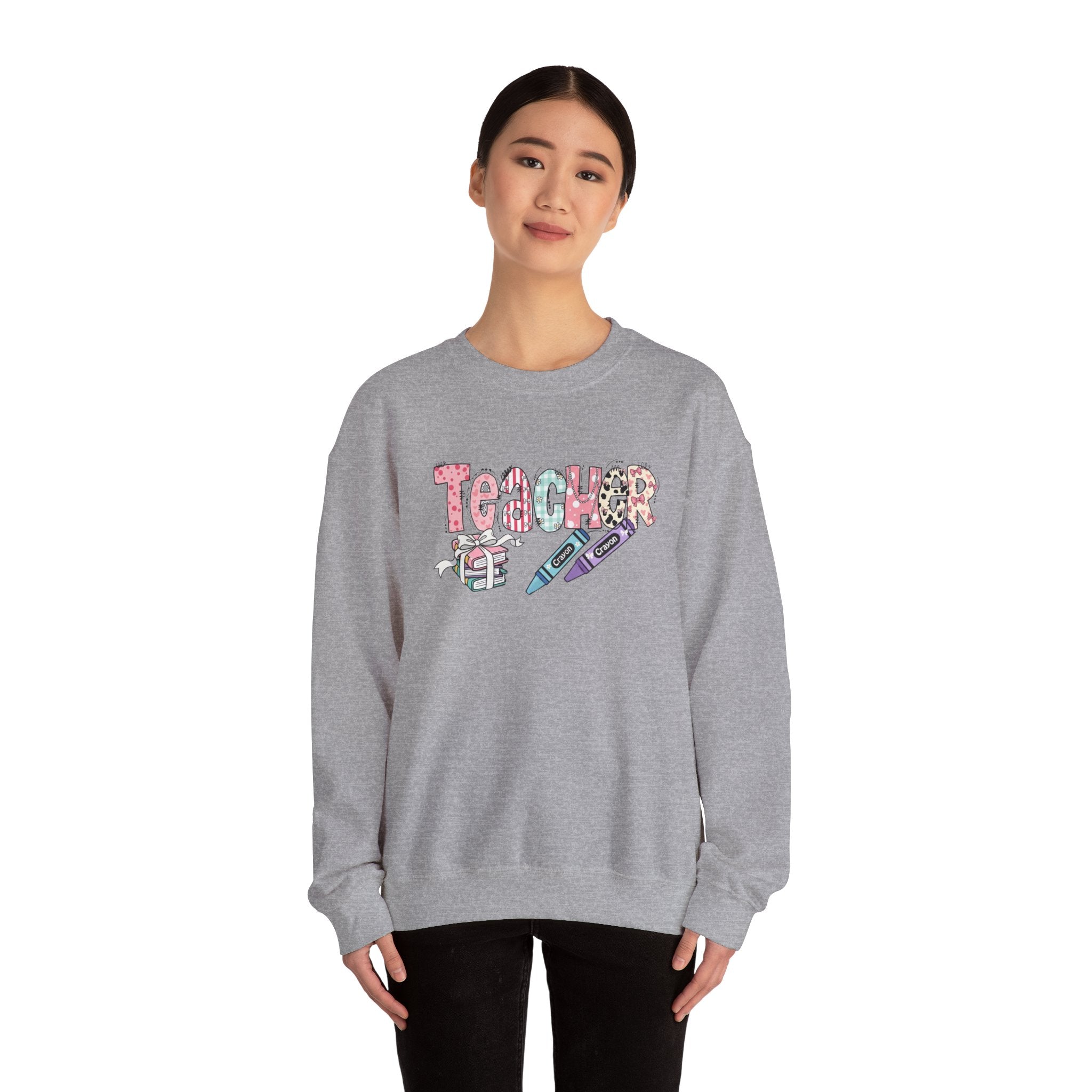 Teacher Floral Crewneck Sweatshirt — Pastel Pencil & Apple Design