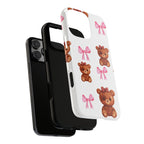 Cute Teddy Bear Phone Case – Pink Bows Patterned Protective iPhone Case