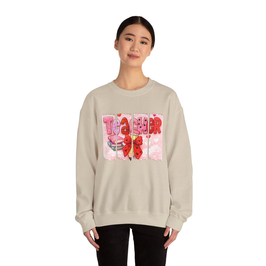 Teacher Heart Crewneck Sweatshirt — Cute Pink Classroom Gift