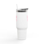 40oz Insulated Travel Mug — Pink Gingham Bow Design