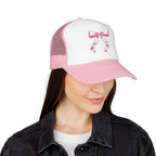Bow Embroidered Trucker Hat — Pink Ribbon Detail Mesh Cap
