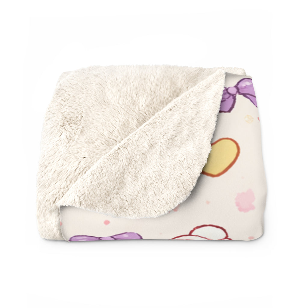 Kawaii Pastel Bow Sherpa Blanket — Cute Dessert & Bear Pattern Cozy Throw