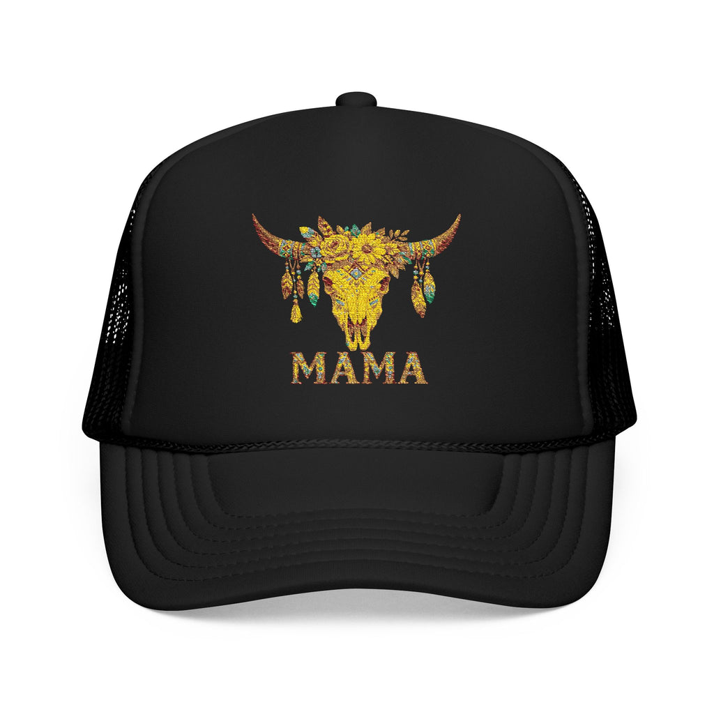 Mama Floral Bull Skull Embroidered Trucker Hat