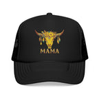 Mama Floral Bull Skull Embroidered Trucker Hat