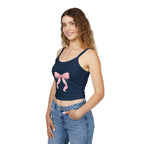Pink Ribbon Bow Crop Tank Top — Cute Girly Spaghetti Strap Top