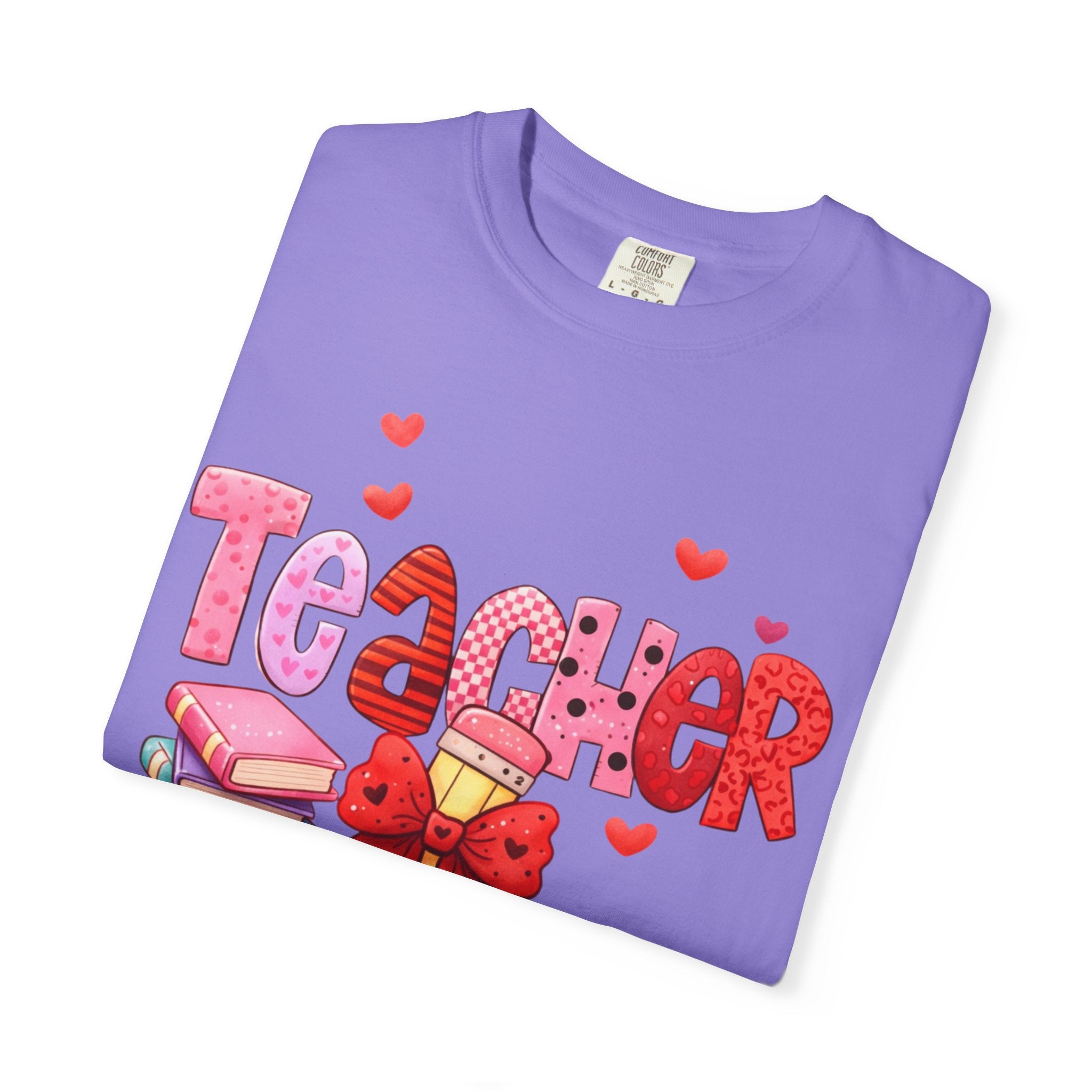 Teacher Heart Graphic T-Shirt — Cute Book & Pencil Gift Tee for Educators