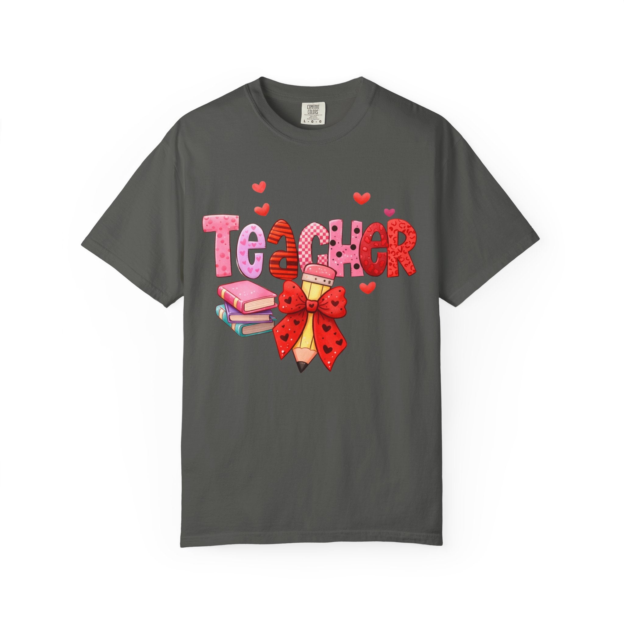 Teacher Heart Graphic T-Shirt — Cute Book & Pencil Gift Tee for Educators