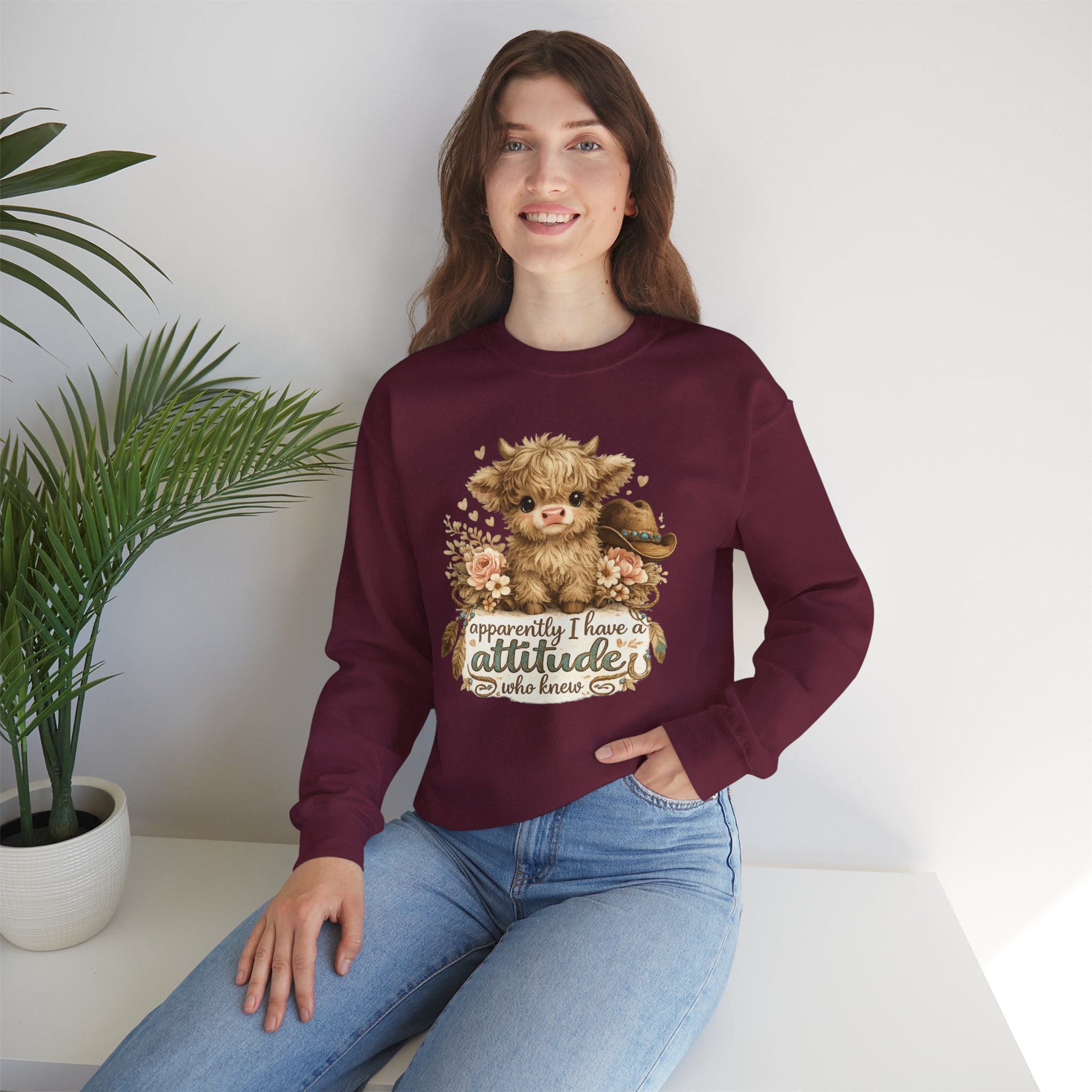 Cow Face Sweatshirt "Apparently I Have An Attitude" — Cute Farm Animal Graphic Crewneck