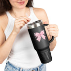 40oz Insulated Travel Mug — Pink Gingham Bow Design