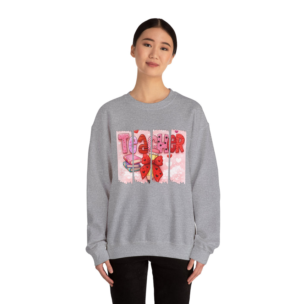 Teacher Heart Crewneck Sweatshirt — Cute Pink Classroom Gift