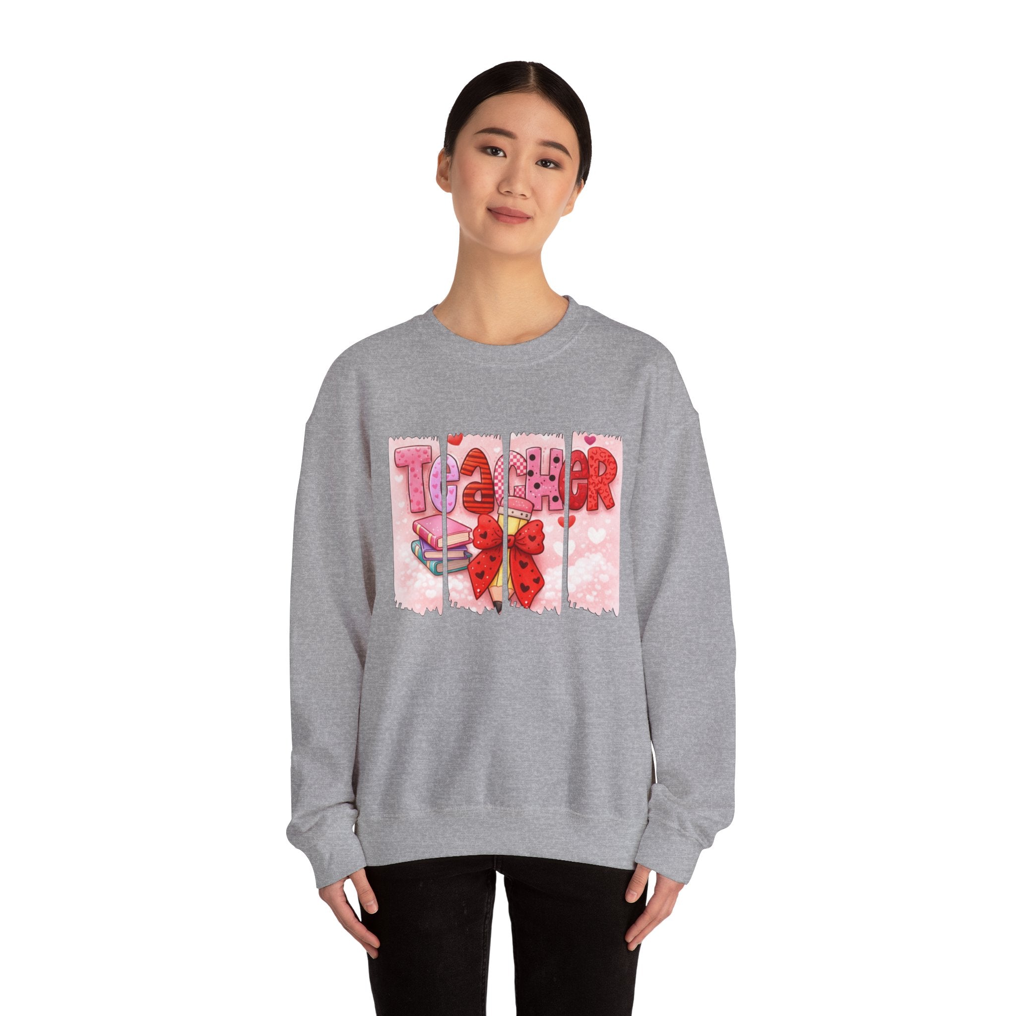 Teacher Heart Crewneck Sweatshirt — Cute Pink Classroom Gift