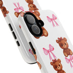 Cute Teddy Bear Phone Case – Pink Bows Patterned Protective iPhone Case