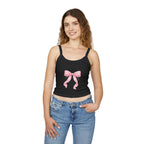 Pink Ribbon Bow Crop Tank Top — Cute Girly Spaghetti Strap Top