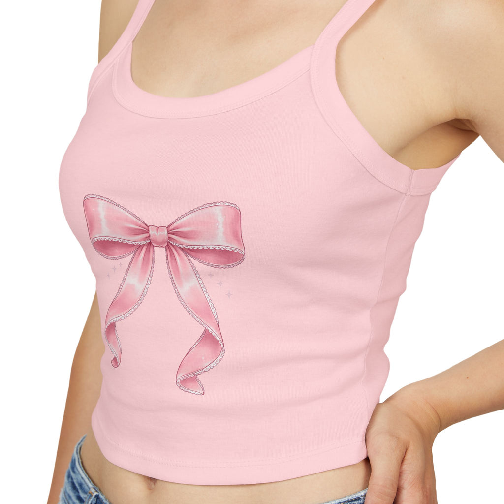 Pink Ribbon Bow Crop Tank Top — Cute Girly Spaghetti Strap Top
