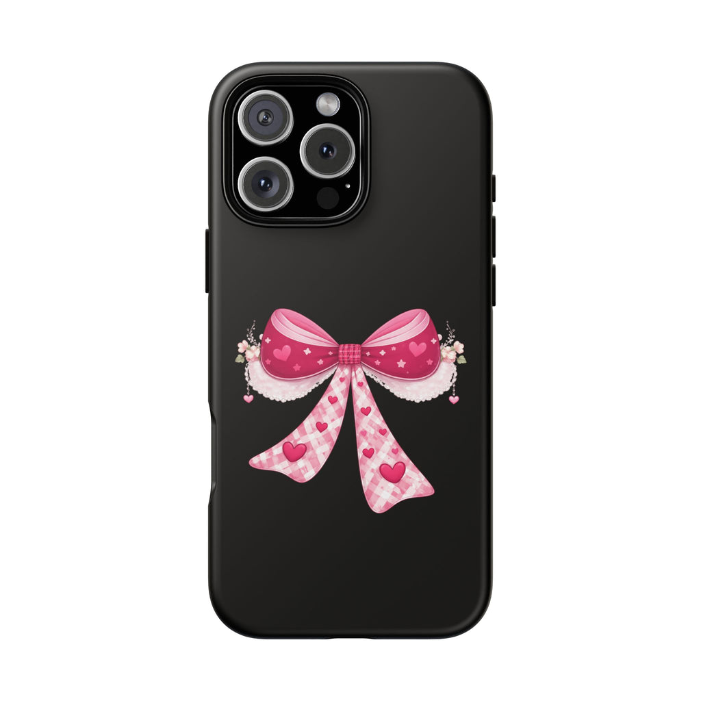 Pink Heart Bow Tough Phone Case — Cute Protective iPhone Cover