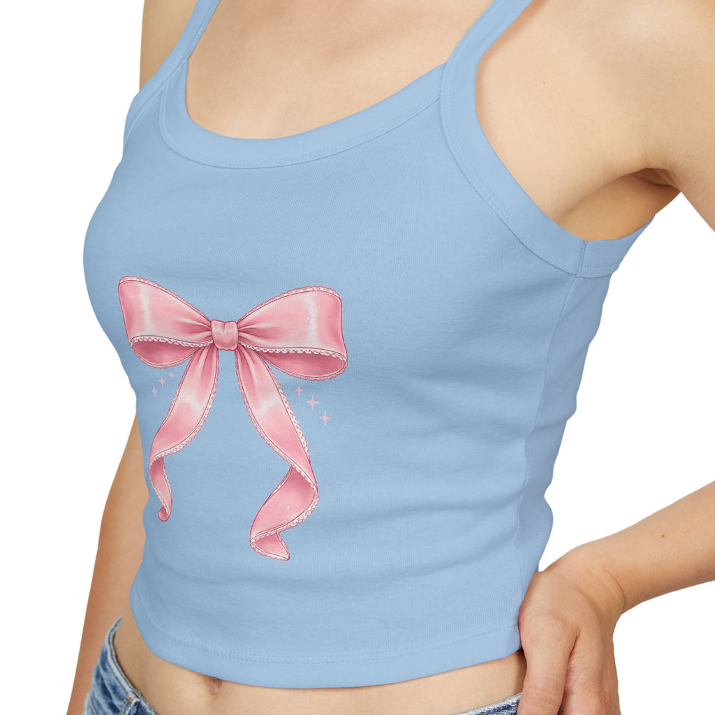 Pink Ribbon Bow Crop Tank Top — Cute Girly Spaghetti Strap Top