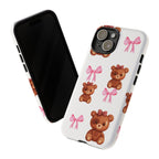 Cute Teddy Bear Phone Case – Pink Bows Patterned Protective iPhone Case