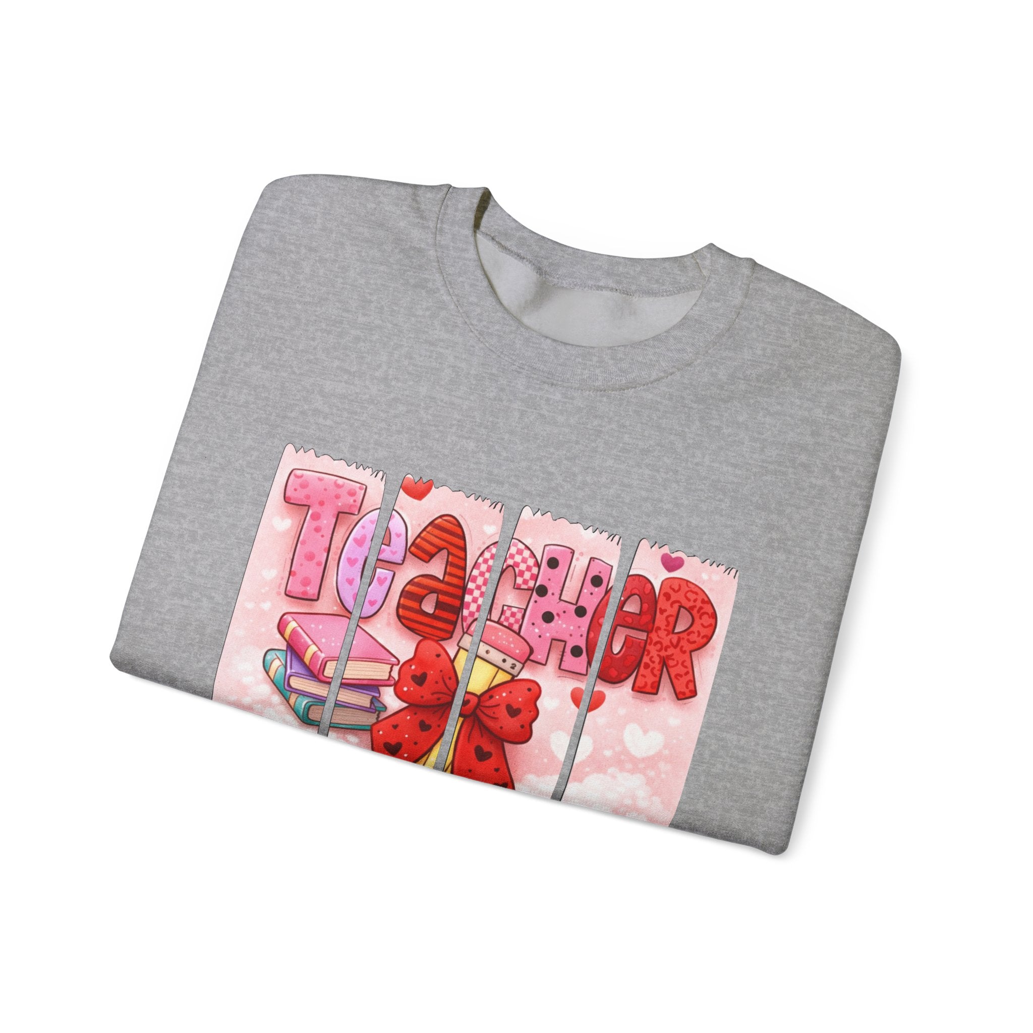 Teacher Heart Crewneck Sweatshirt — Cute Pink Classroom Gift