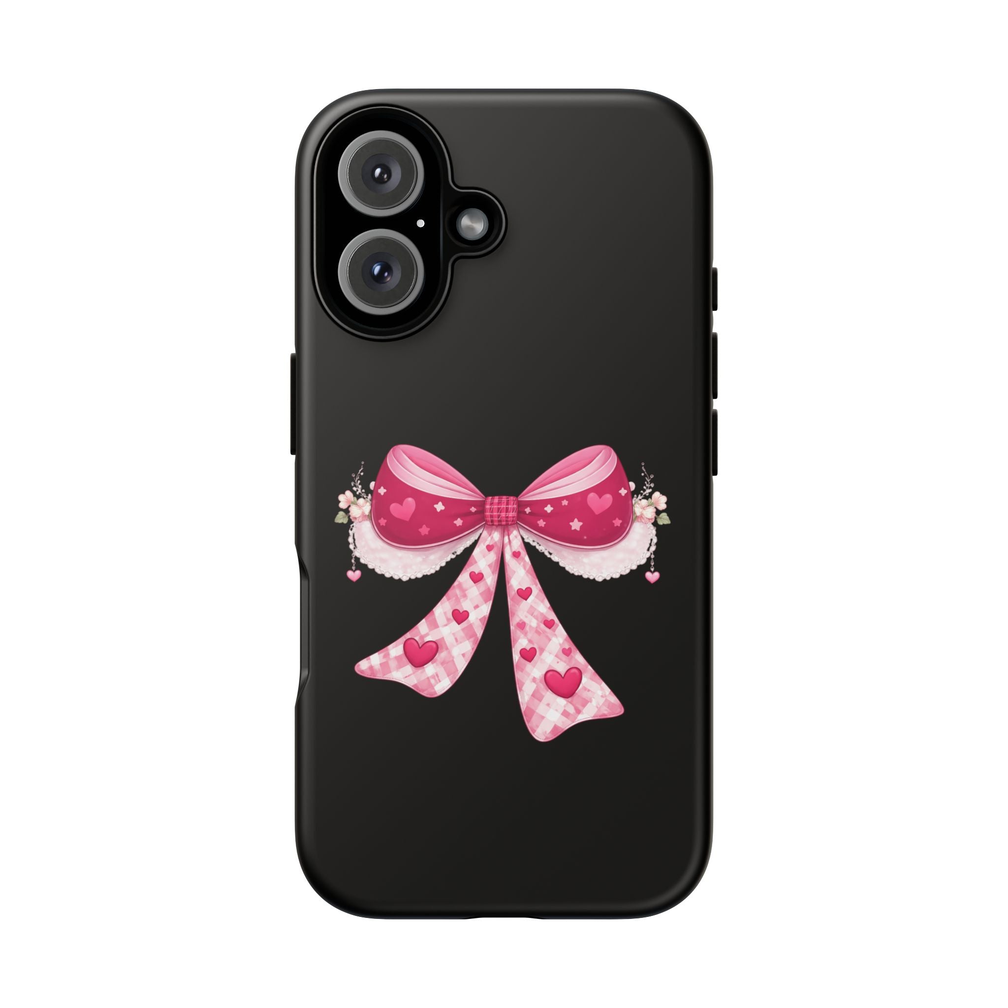 Pink Heart Bow Tough Phone Case — Cute Protective iPhone Cover