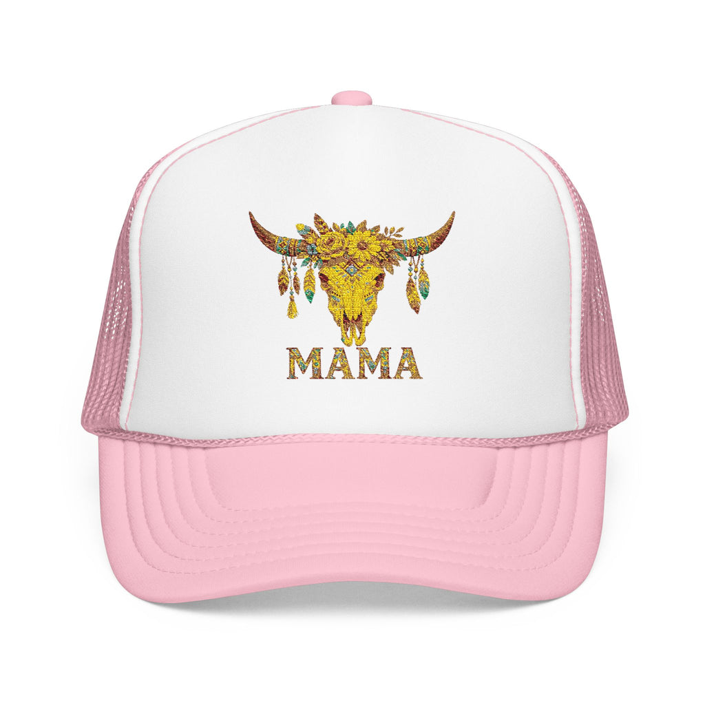 Mama Floral Bull Skull Embroidered Trucker Hat