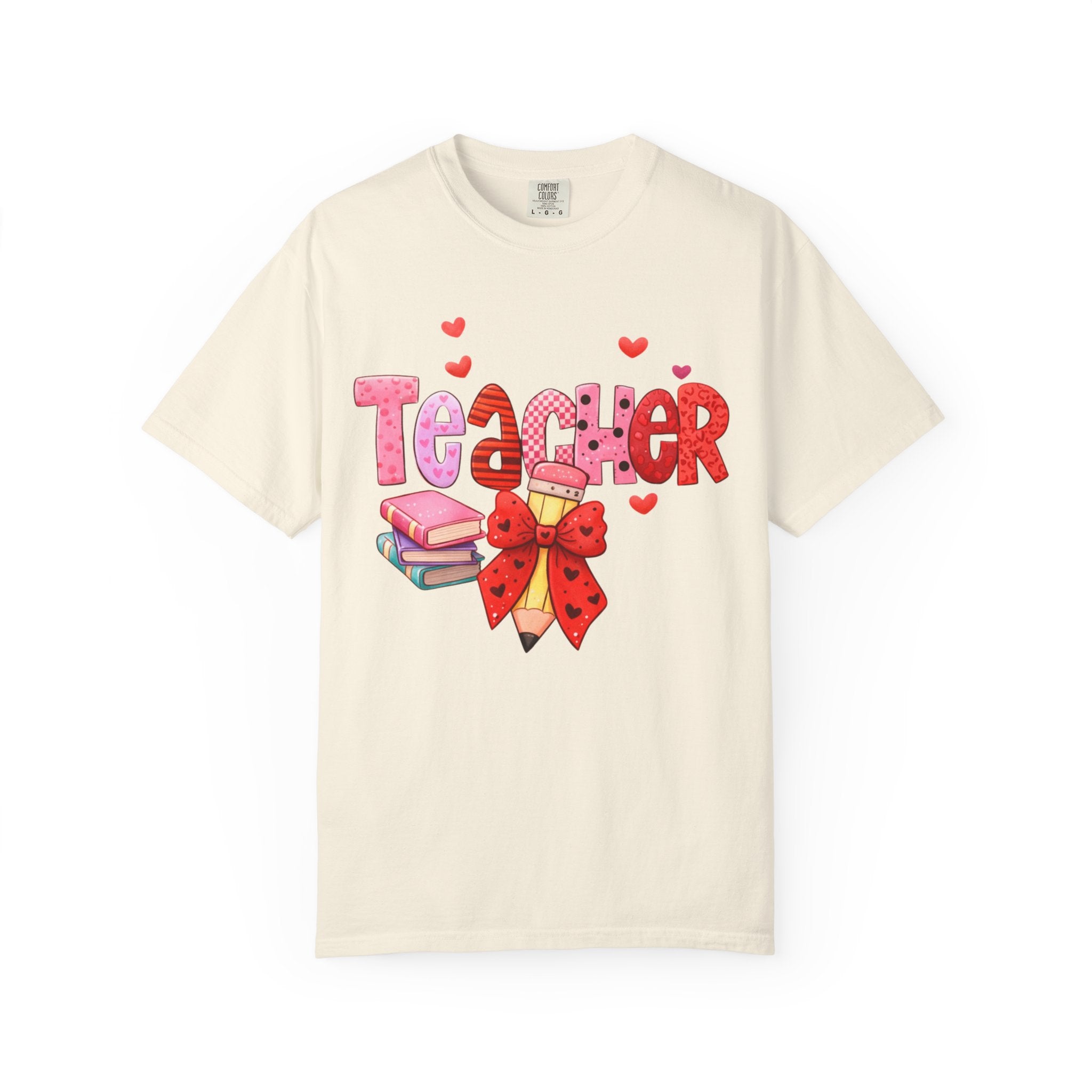 Teacher Heart Graphic T-Shirt — Cute Book & Pencil Gift Tee for Educators
