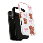 Cute Teddy Bear Phone Case – Pink Bows Patterned Protective iPhone Case