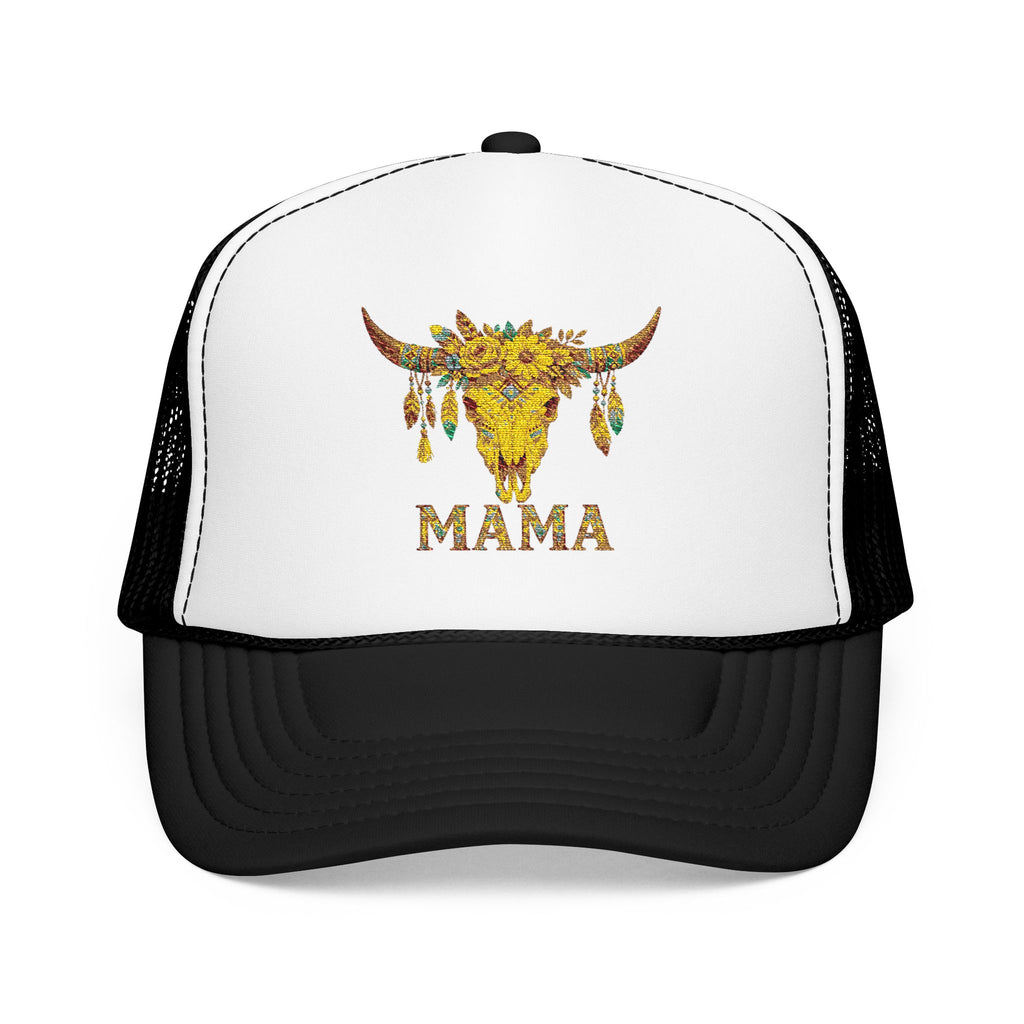 Mama Floral Bull Skull Embroidered Trucker Hat