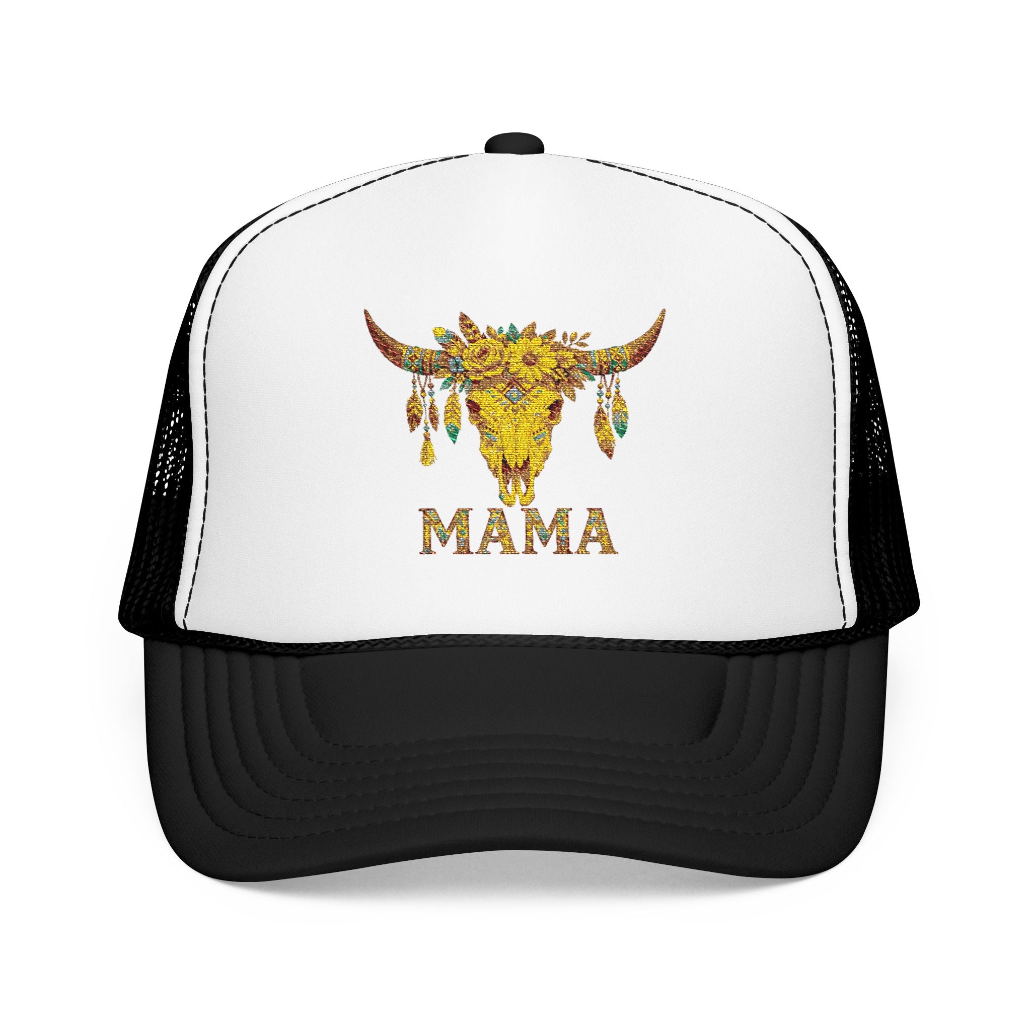 Mama Floral Bull Skull Embroidered Trucker Hat