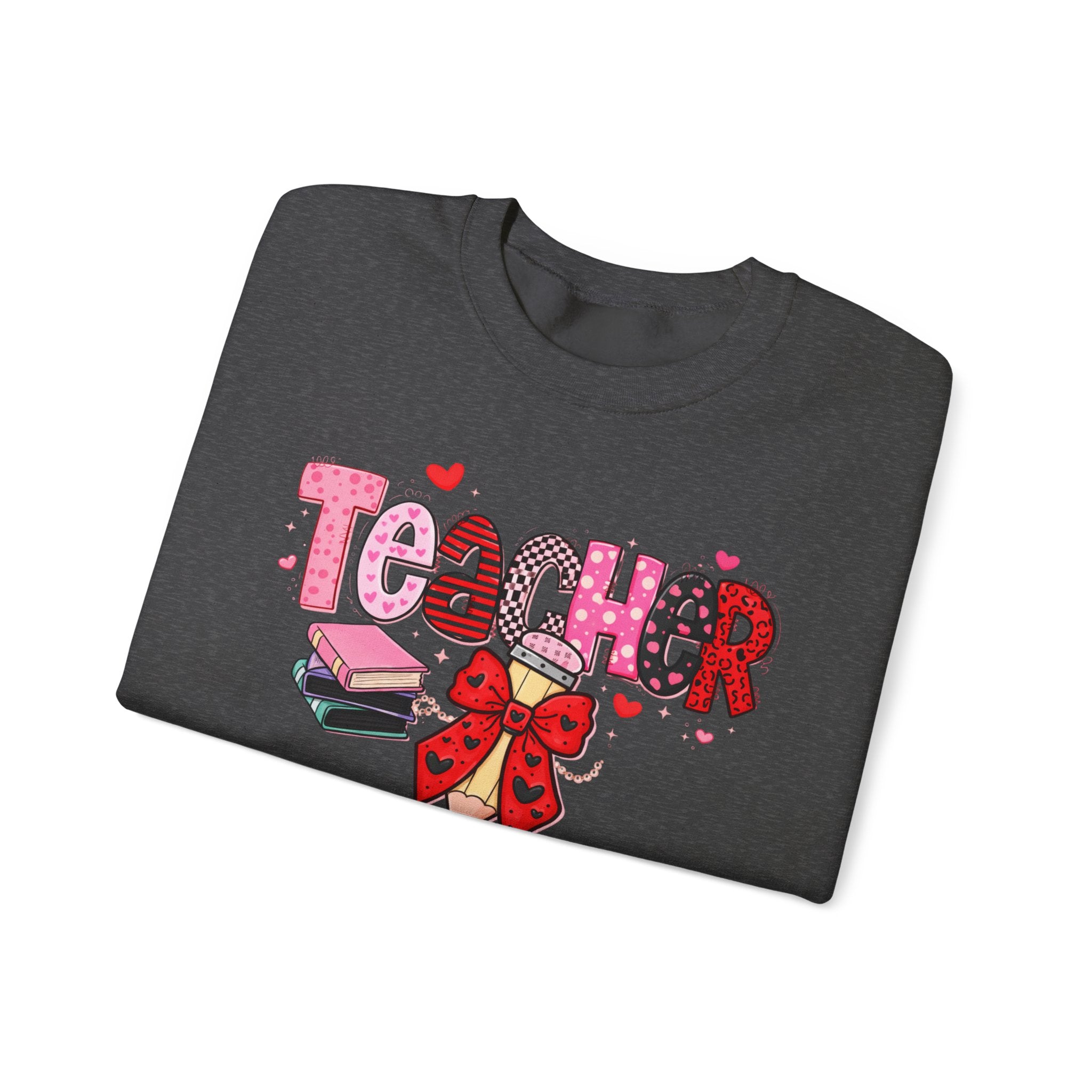 Teacher Crewneck Sweatshirt — Cute Pink Bow & Books Design | Teacher Appreciation Gift