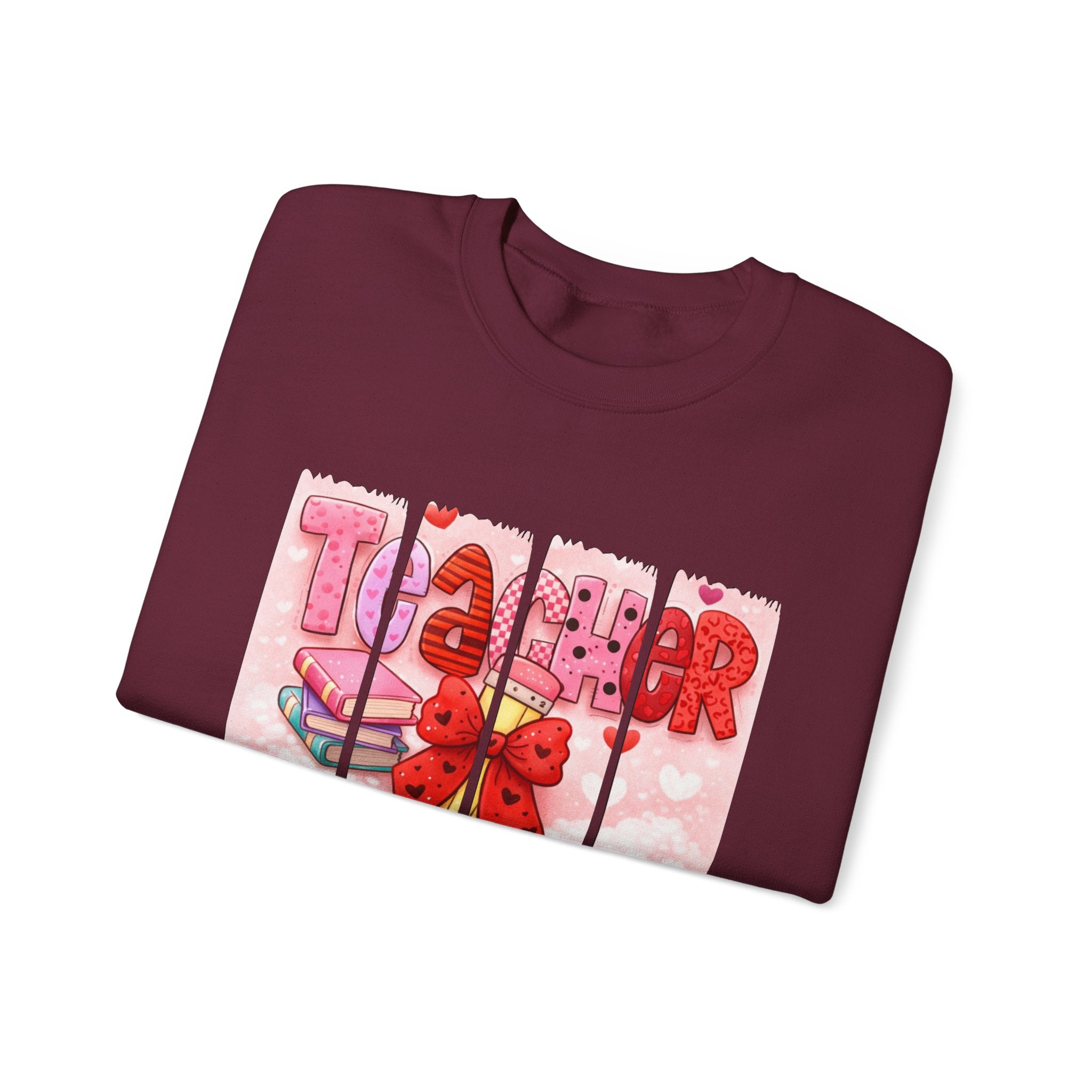 Teacher Heart Crewneck Sweatshirt — Cute Pink Classroom Gift