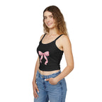 Pink Ribbon Bow Crop Tank Top — Cute Girly Spaghetti Strap Top