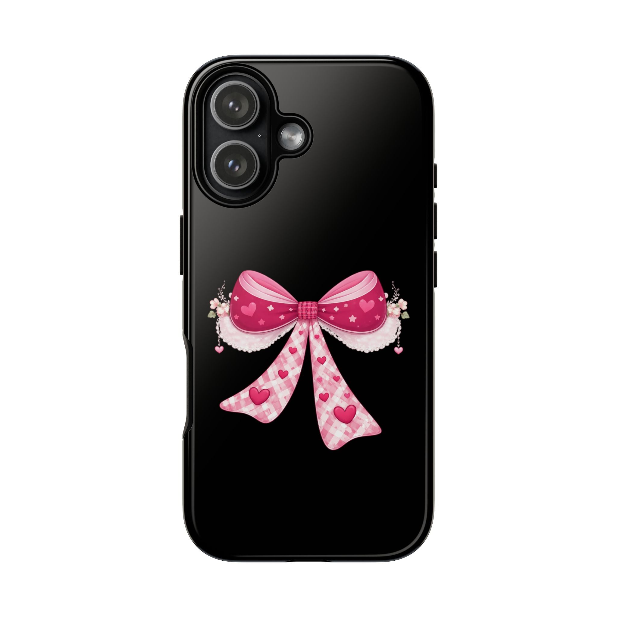 Pink Heart Bow Tough Phone Case — Cute Protective iPhone Cover