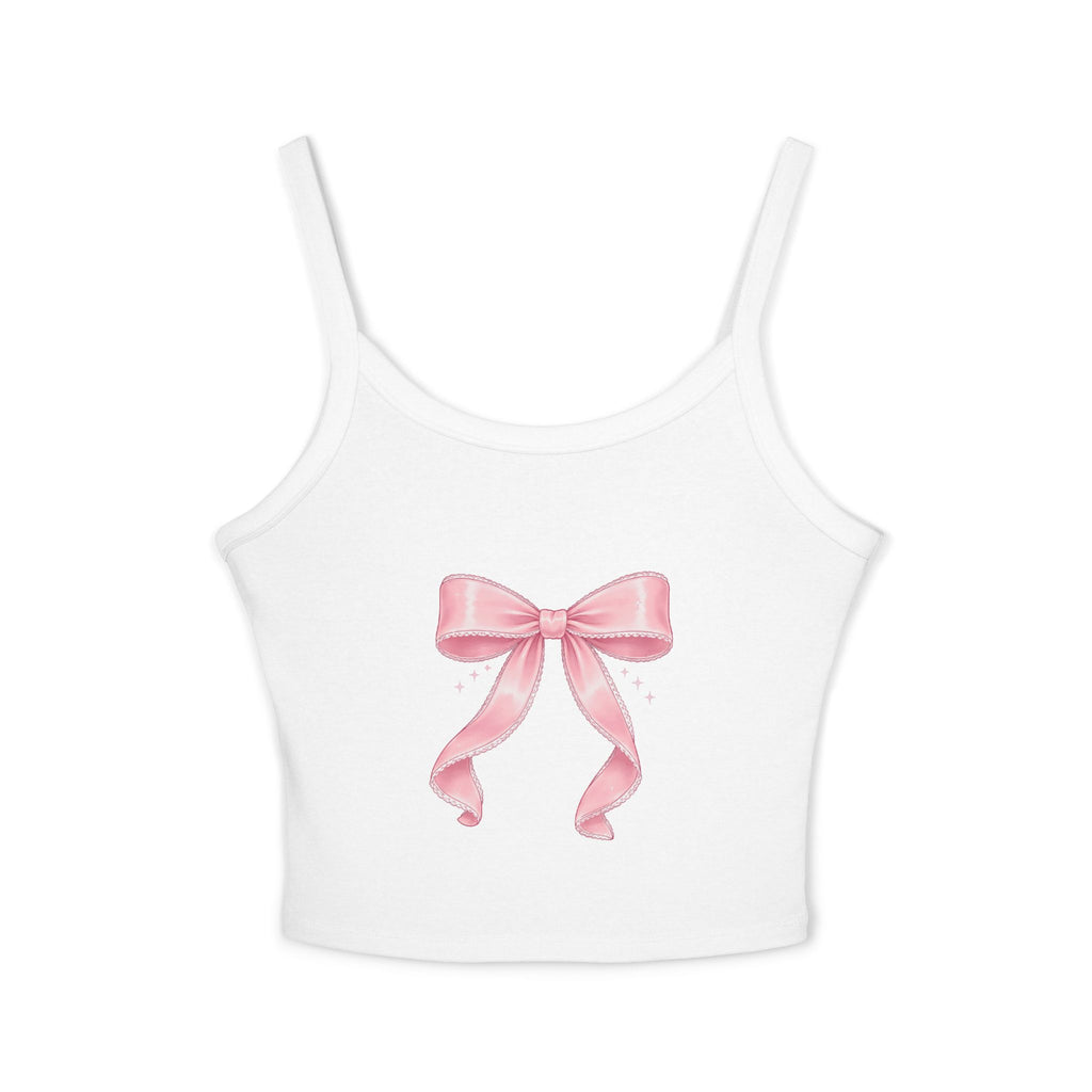 Pink Ribbon Bow Crop Tank Top — Cute Girly Spaghetti Strap Top