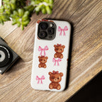Cute Teddy Bear Phone Case – Pink Bows Patterned Protective iPhone Case